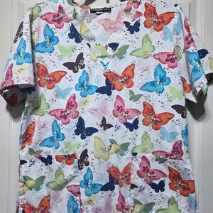 Los Angeles Rose women's Large butterfly print scrub top